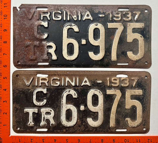 1937 Virginia #CTR 6-975 Car Trailer License Plate Pair
