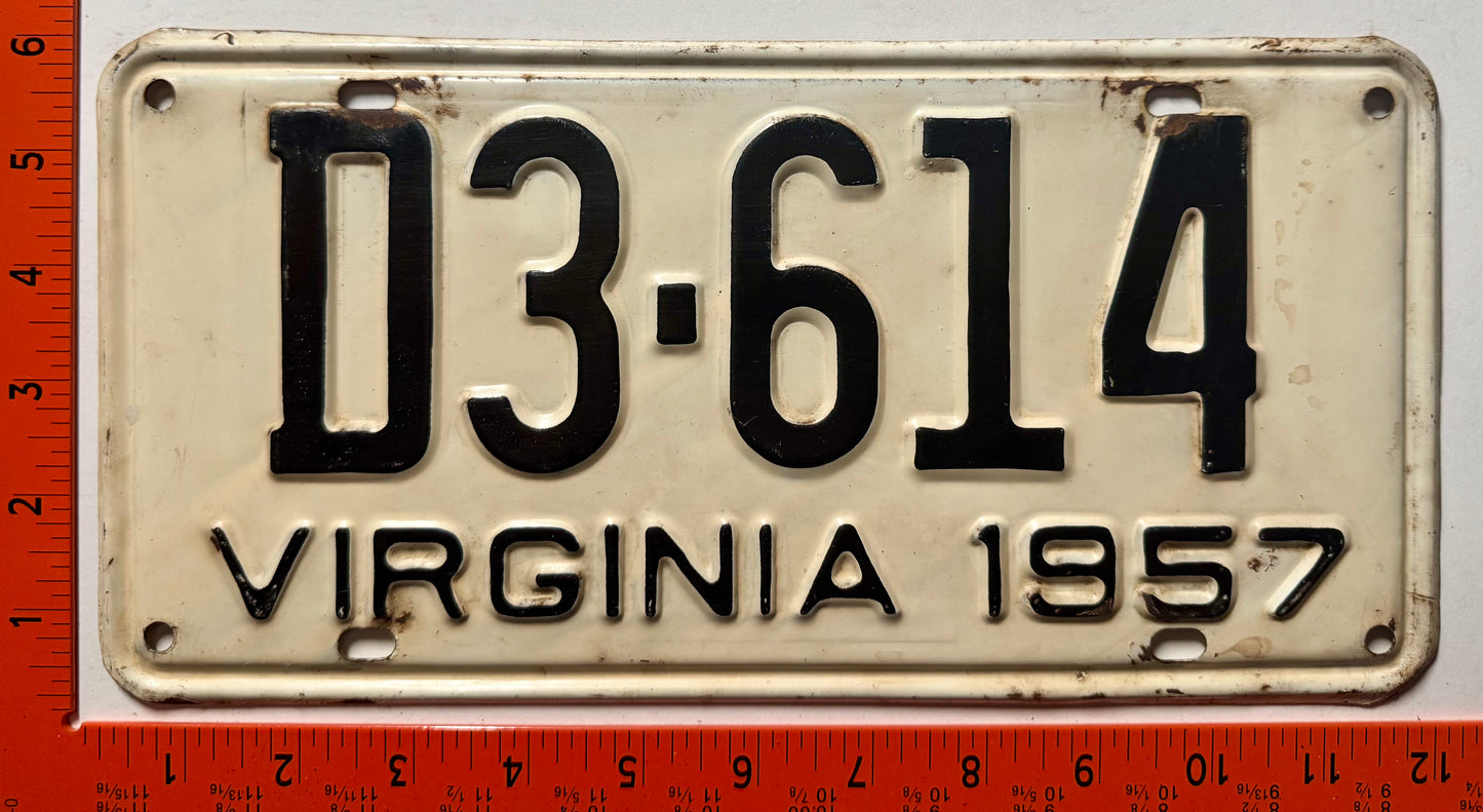 1957 Virginia #D3-614 Dealer License Plate