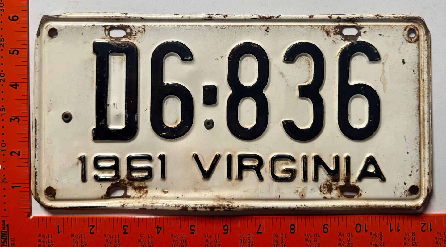 1961 Virginia #D6-836 Dealer License Plate