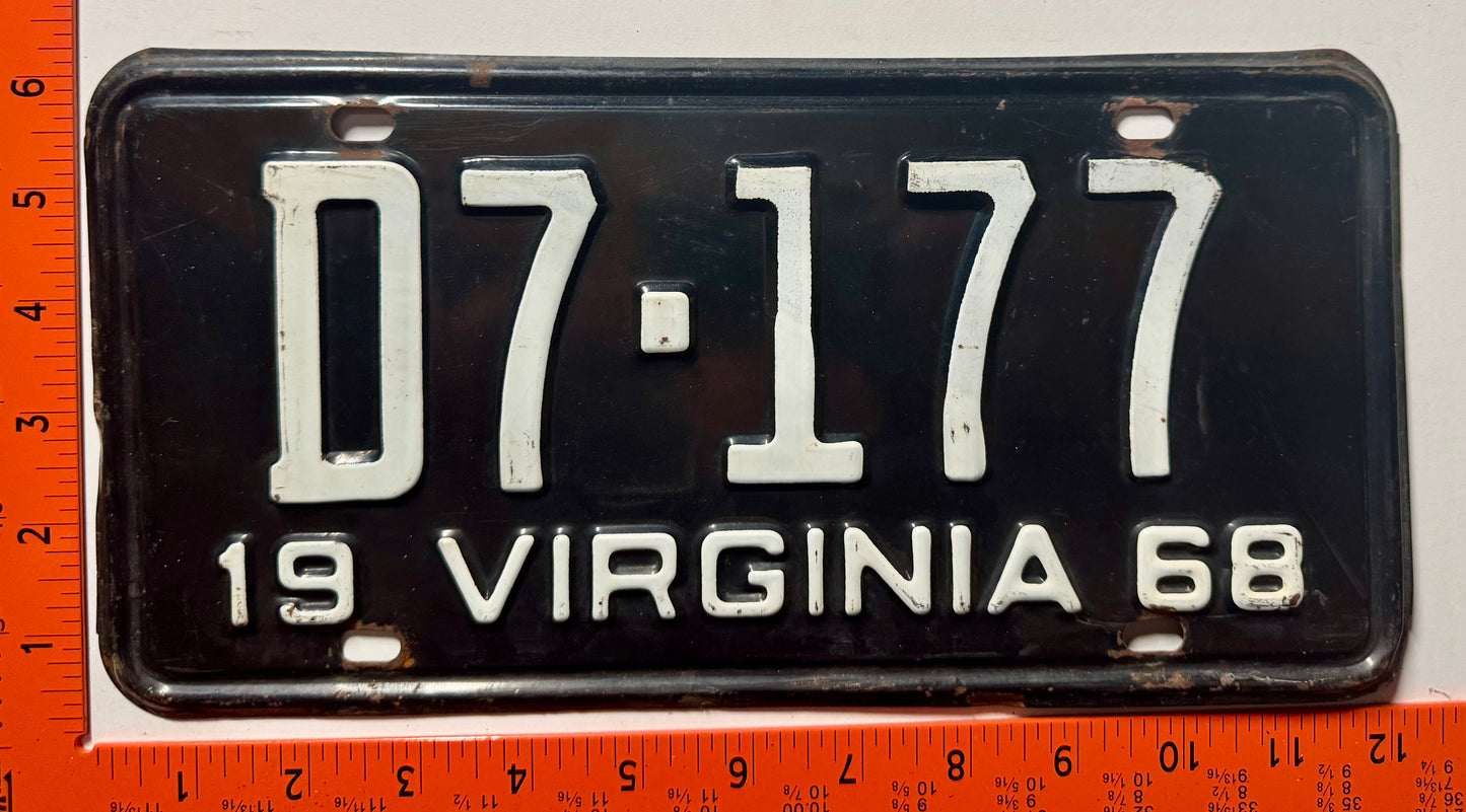 1968 Virginia #D7-177 Dealer License Plate