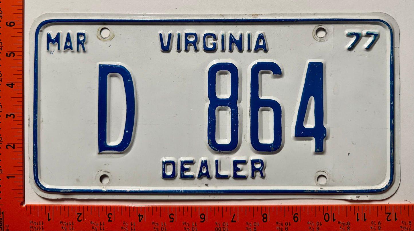 1977 Virginia #D 864 Dealer License Plate