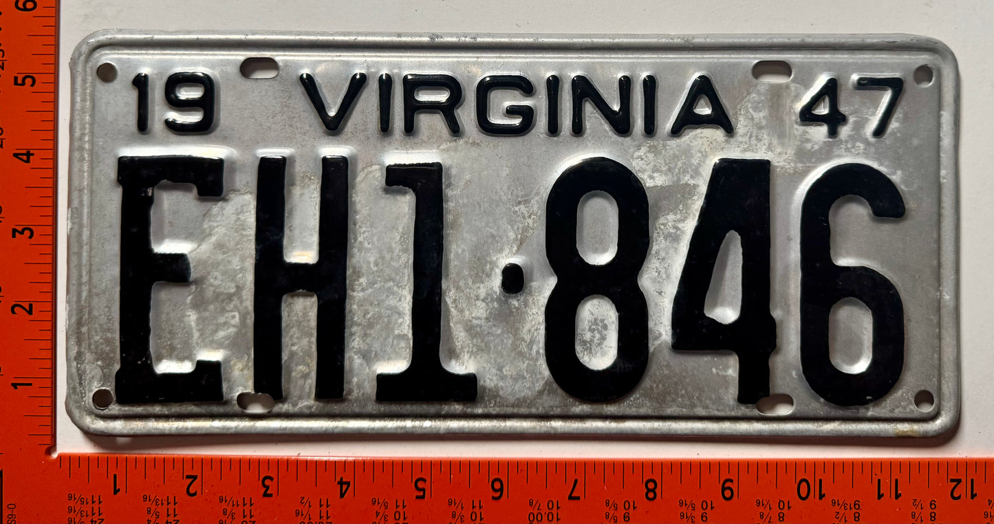 1947 Virginia #EH1-846 Employee Hauler License Plate