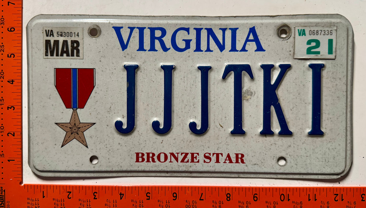 2021 Virginia #JJJTKI Bronze Star Vanity License Plate
