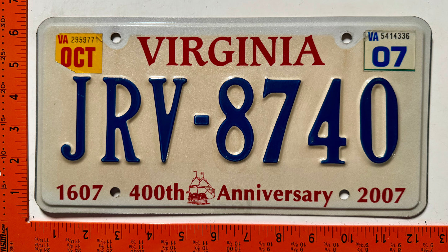 2007 Virginia #JRV-8740 Passenger License Plate