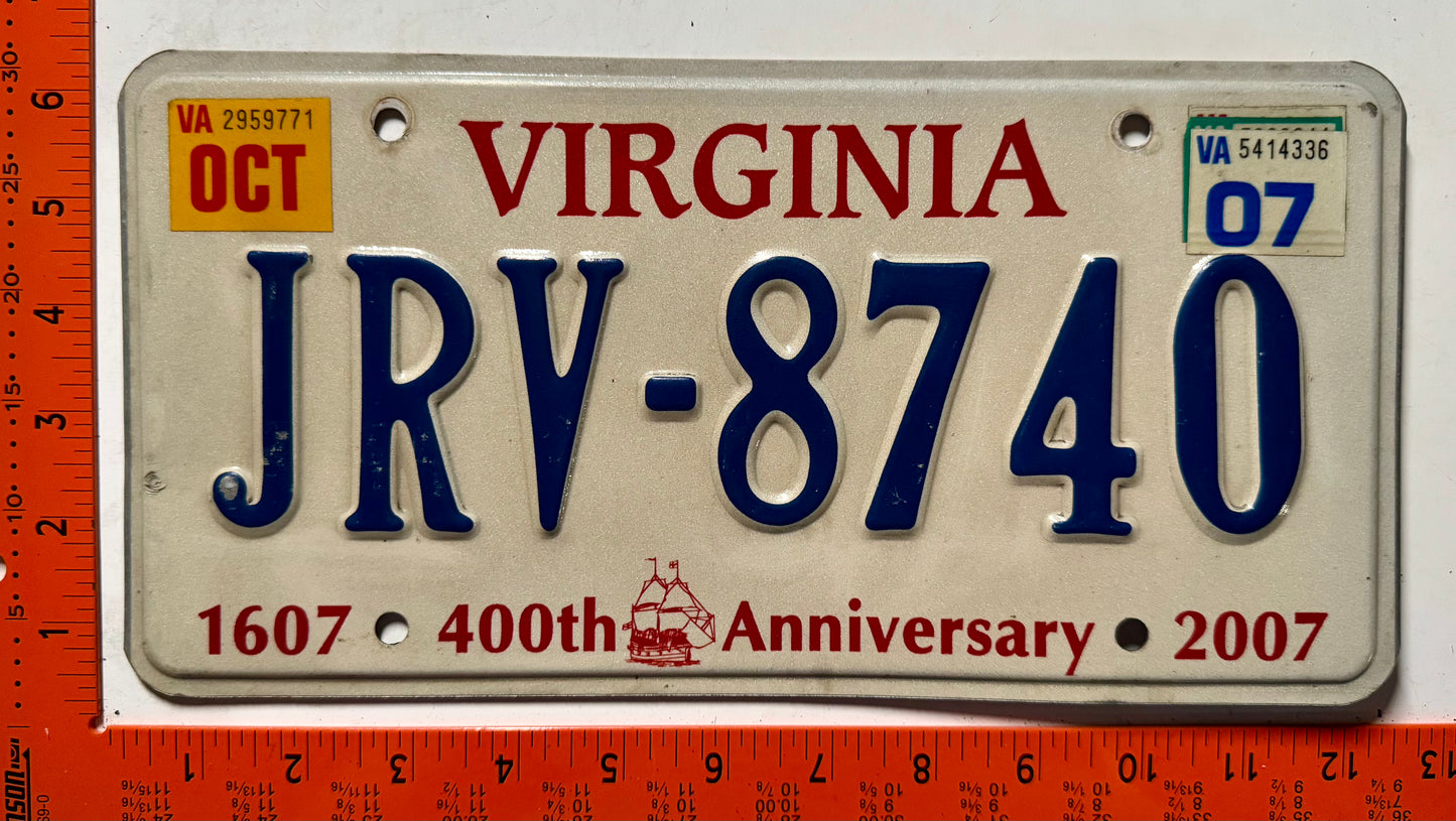 2007 Virginia #JRV-8740 Passenger License Plate