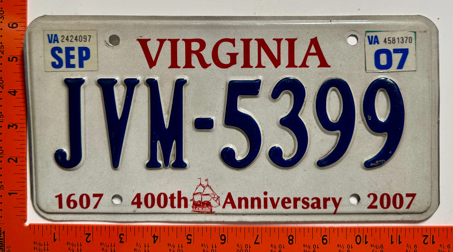 2007 Virginia #JVM-5399 Passenger License Plate