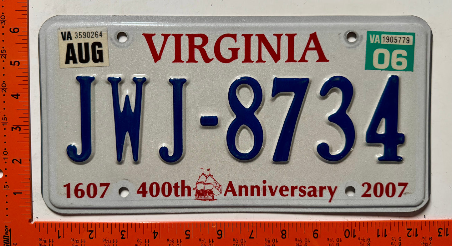 2006 Virginia #JWJ-8734 Passenger License Plate