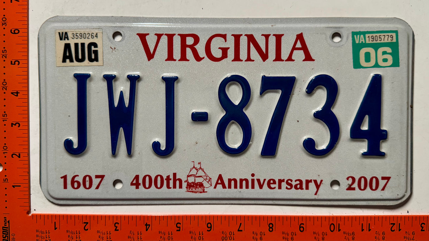 2006 Virginia #JWJ-8734 Passenger License Plate