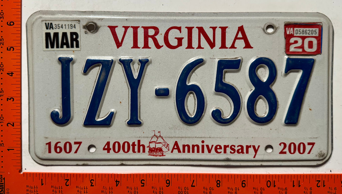 2020 Virginia #JZY-6587 Passenger License Plate