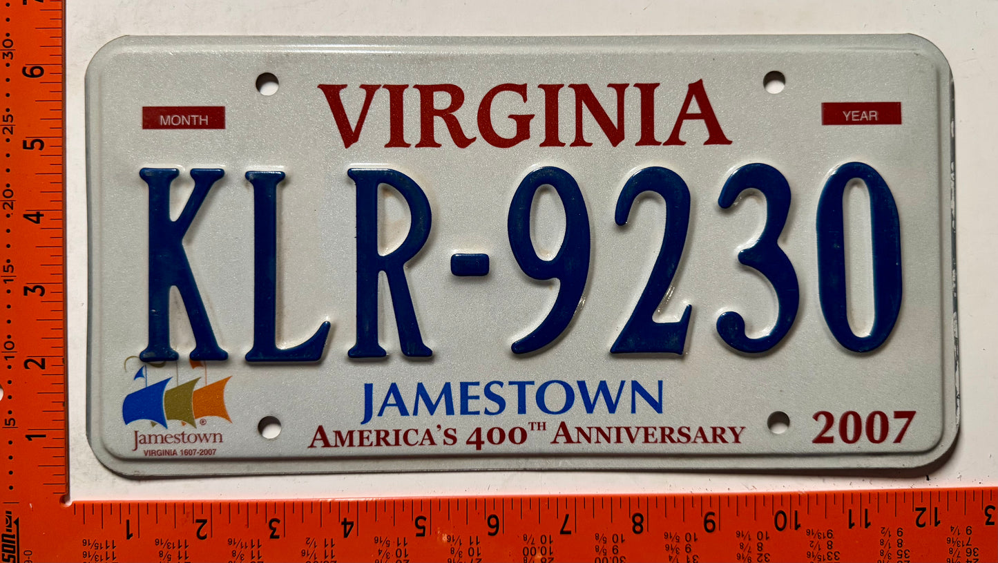 undated Virginia #KLR-9230 Passenger License Plate