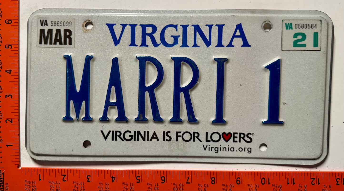 2021 Virginia #MARRI 1 Passenger Vanity License Plate