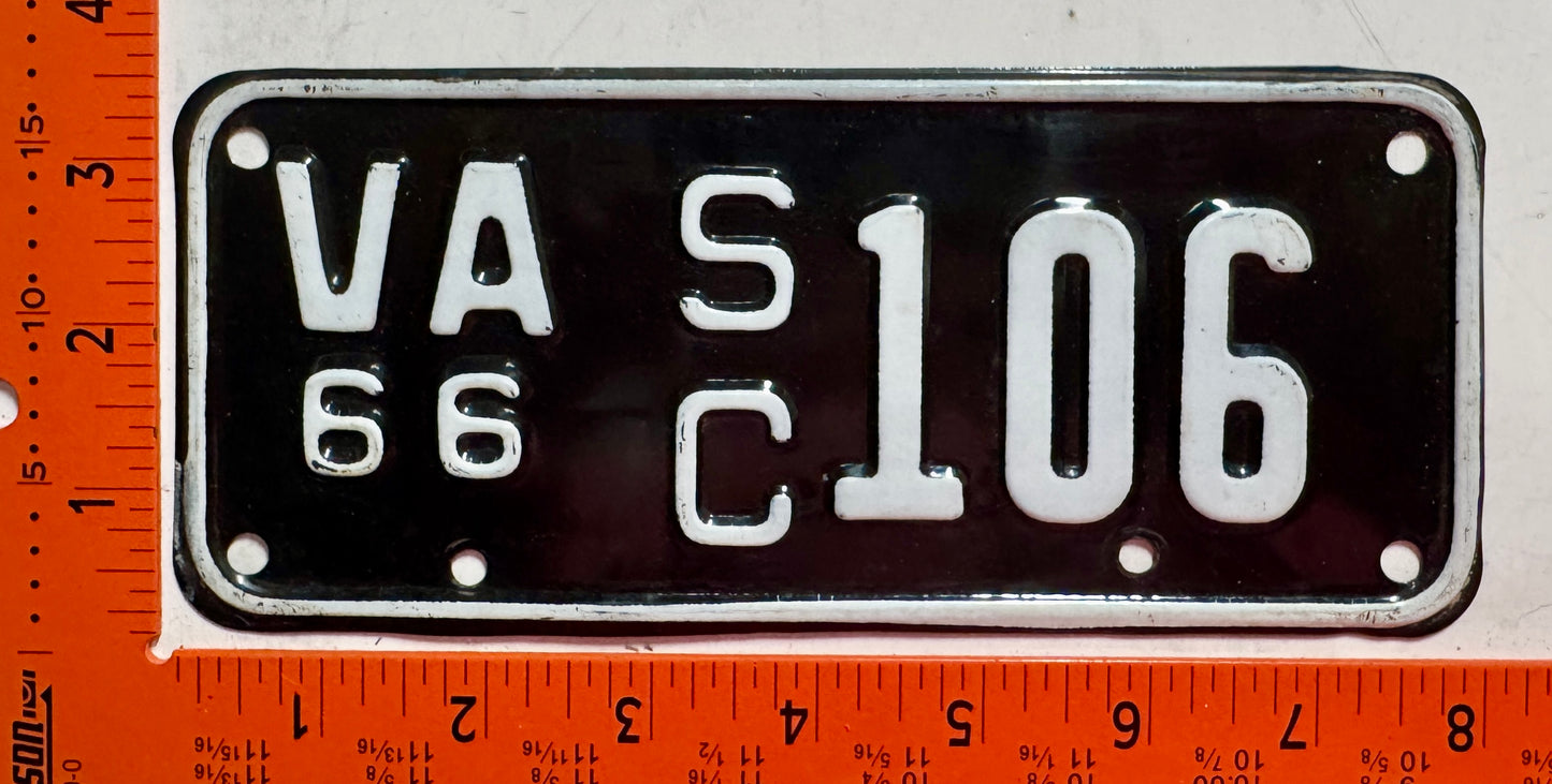 1966 Virginia #S/C 106 Motorcycle Sidecar License Plate