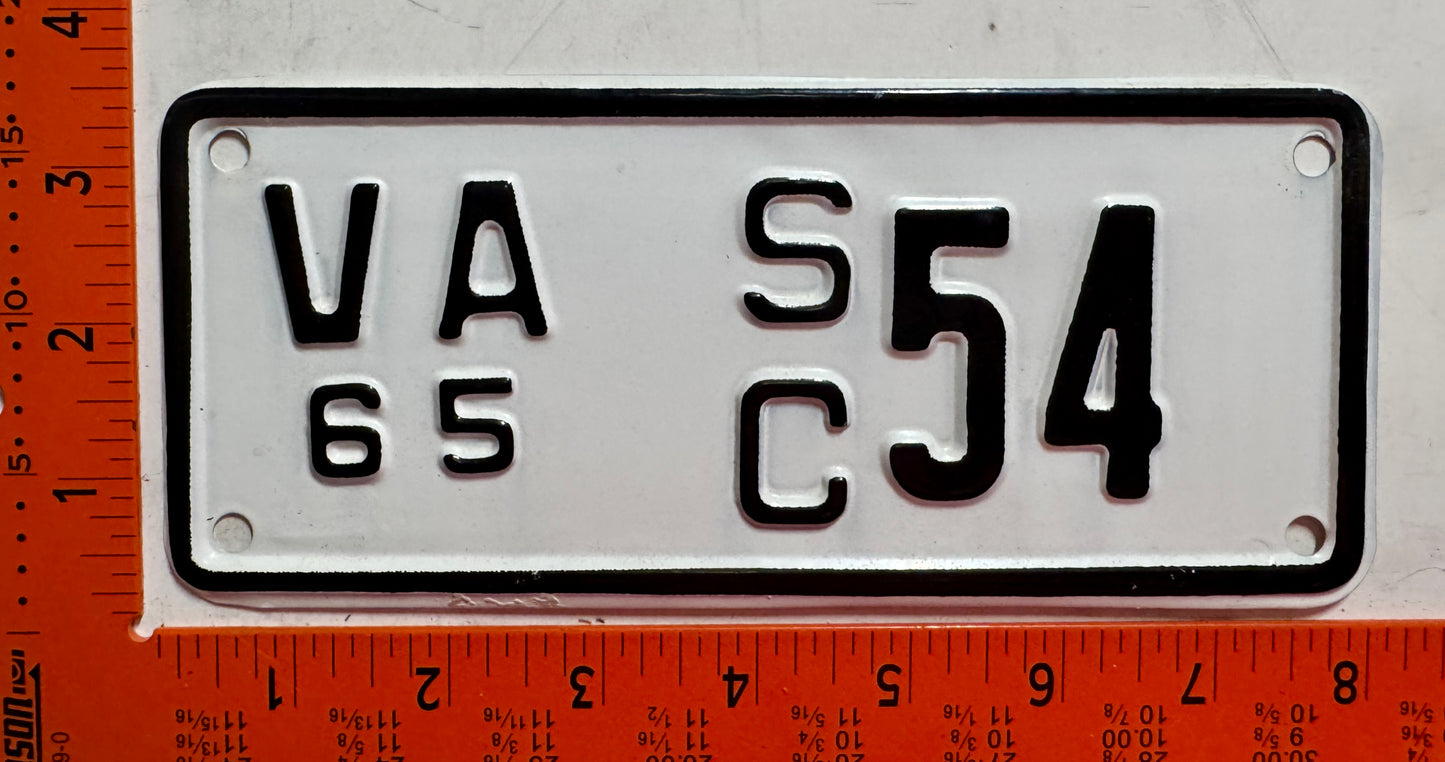 1965 Virginia #S/C 54 Motorcycle Sidecar License Plate