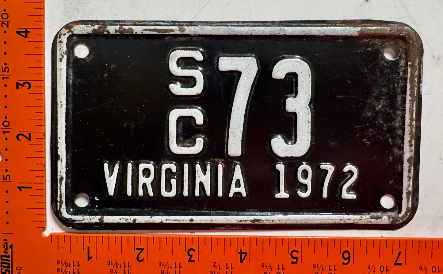 1972 Virginia #S/C 73 Motorcycle Sidecar License Plate