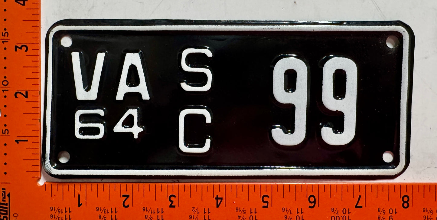 1964 Virginia #S/C 99 Motorcycle Sidecar License Plate