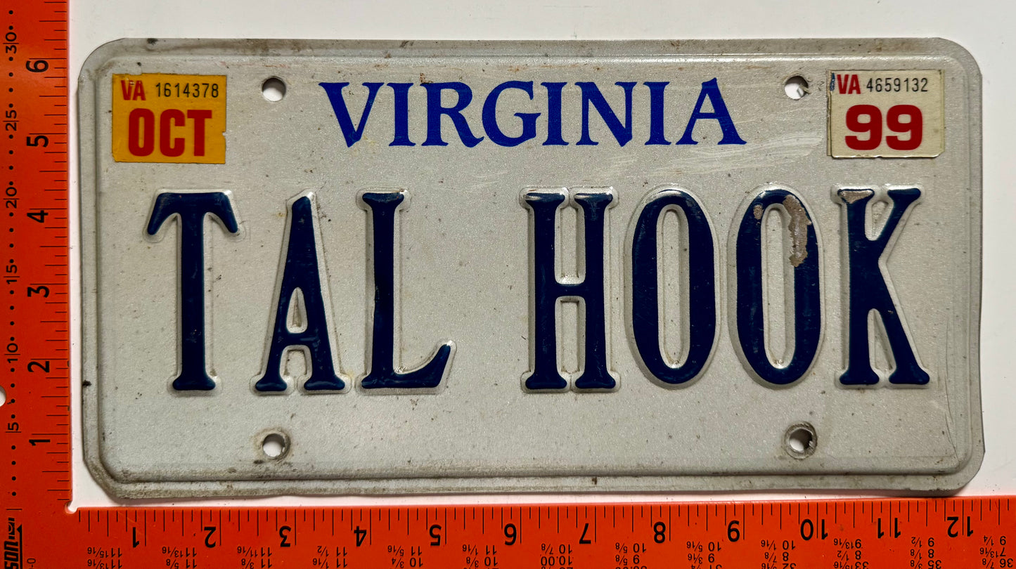1999 Virginia #TAL HOOK Passenger Vanity License Plate