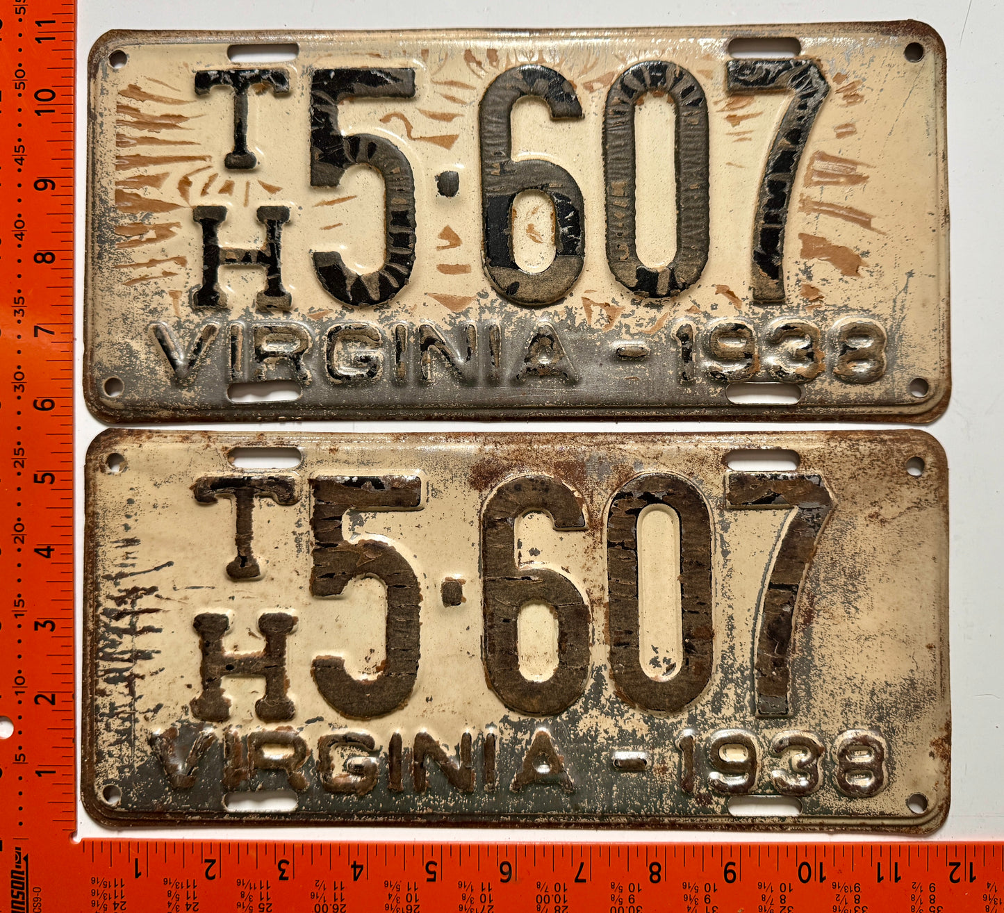 1938 Virginia #T/H 5-607 Truck for Hire License Plate (Pair)