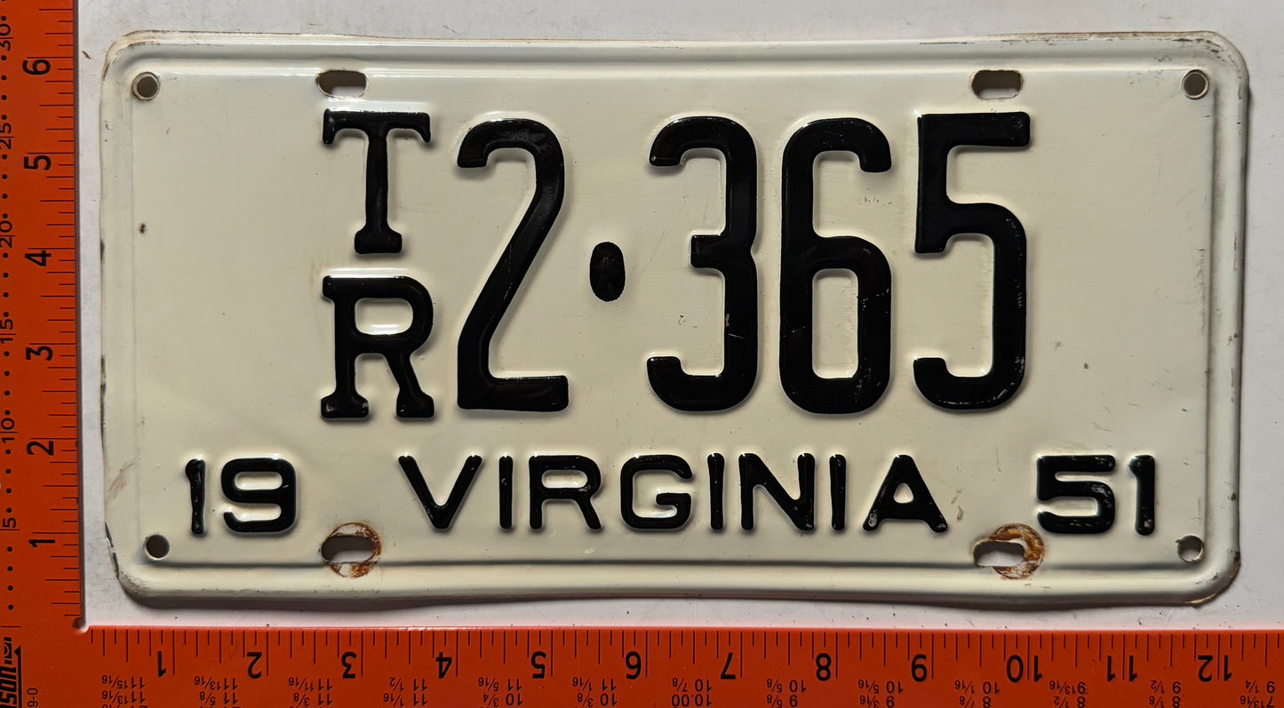 1951 Virginia #T/R2-365 Trailer License Plate