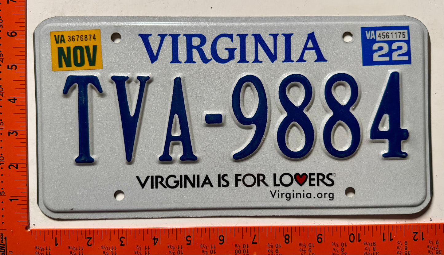 2022 Virginia #TVA-9884 Passenger License Plate