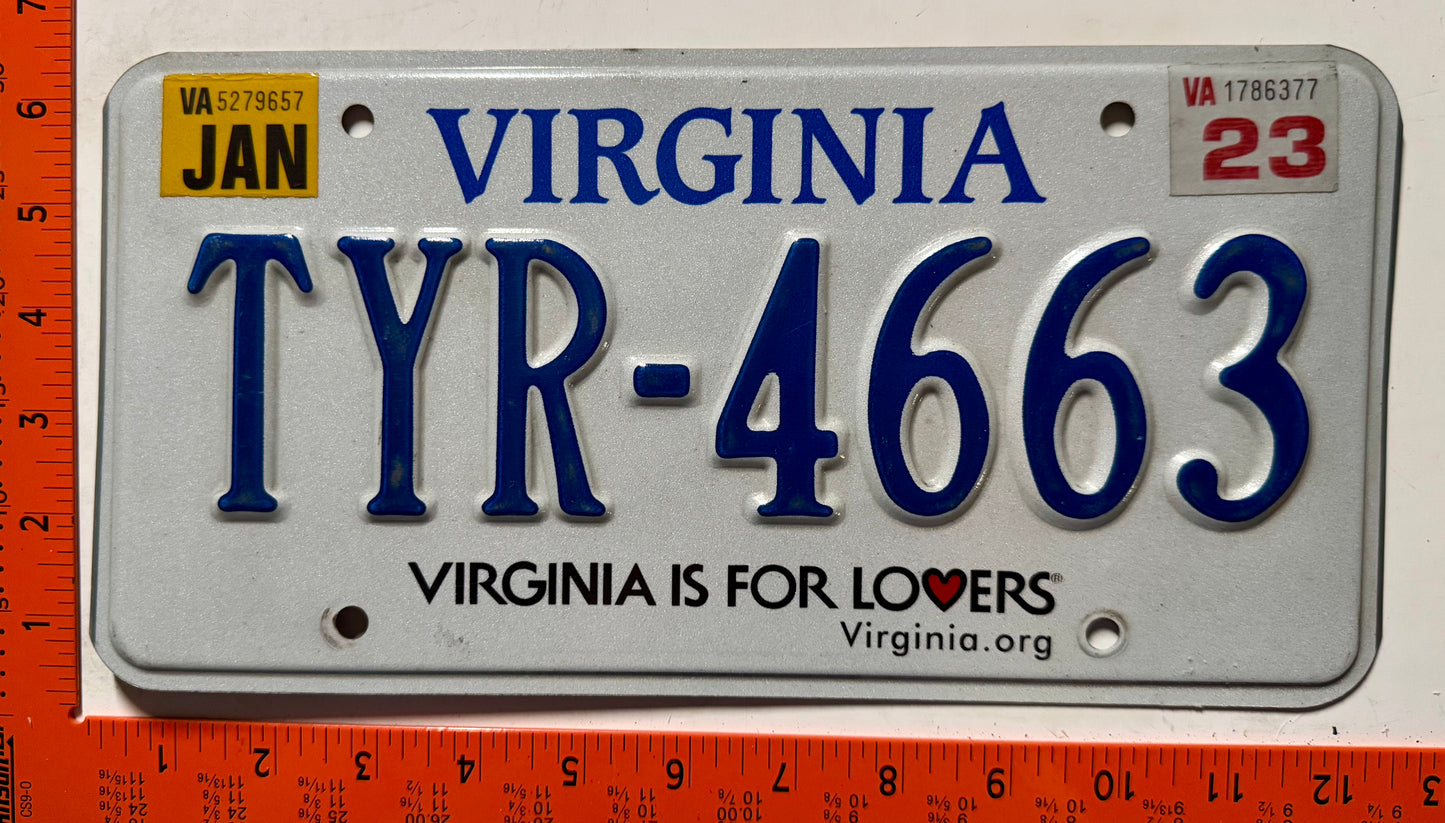 2023 Virginia #TYR-4663 Passenger License Plate