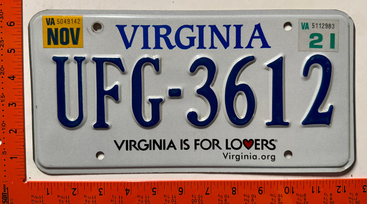 2021 Virginia #UFG-3612 Passenger License Plate