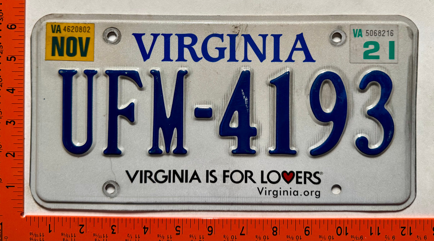 2021 Virginia #UFM-4193 Passenger License Plate