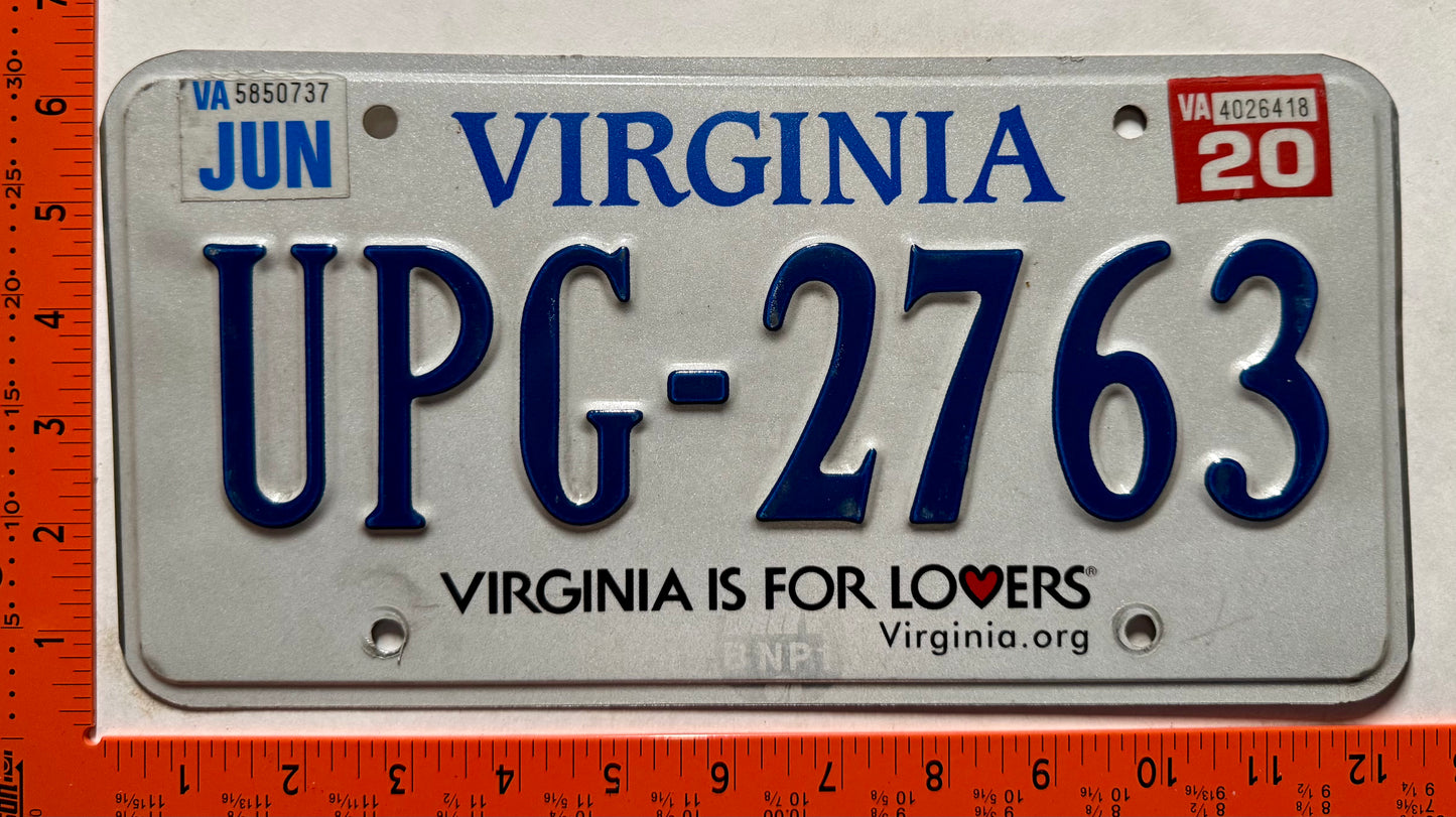 2020 Virginia #UPG-2763 Passenger License Plate