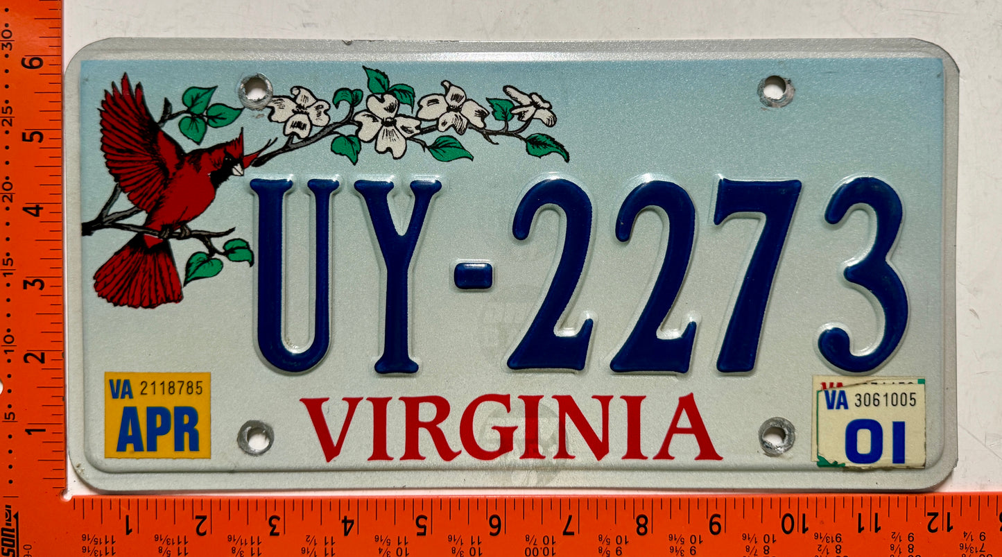 2001 Virginia #UY-2273 Cardinal Passenger License Plate