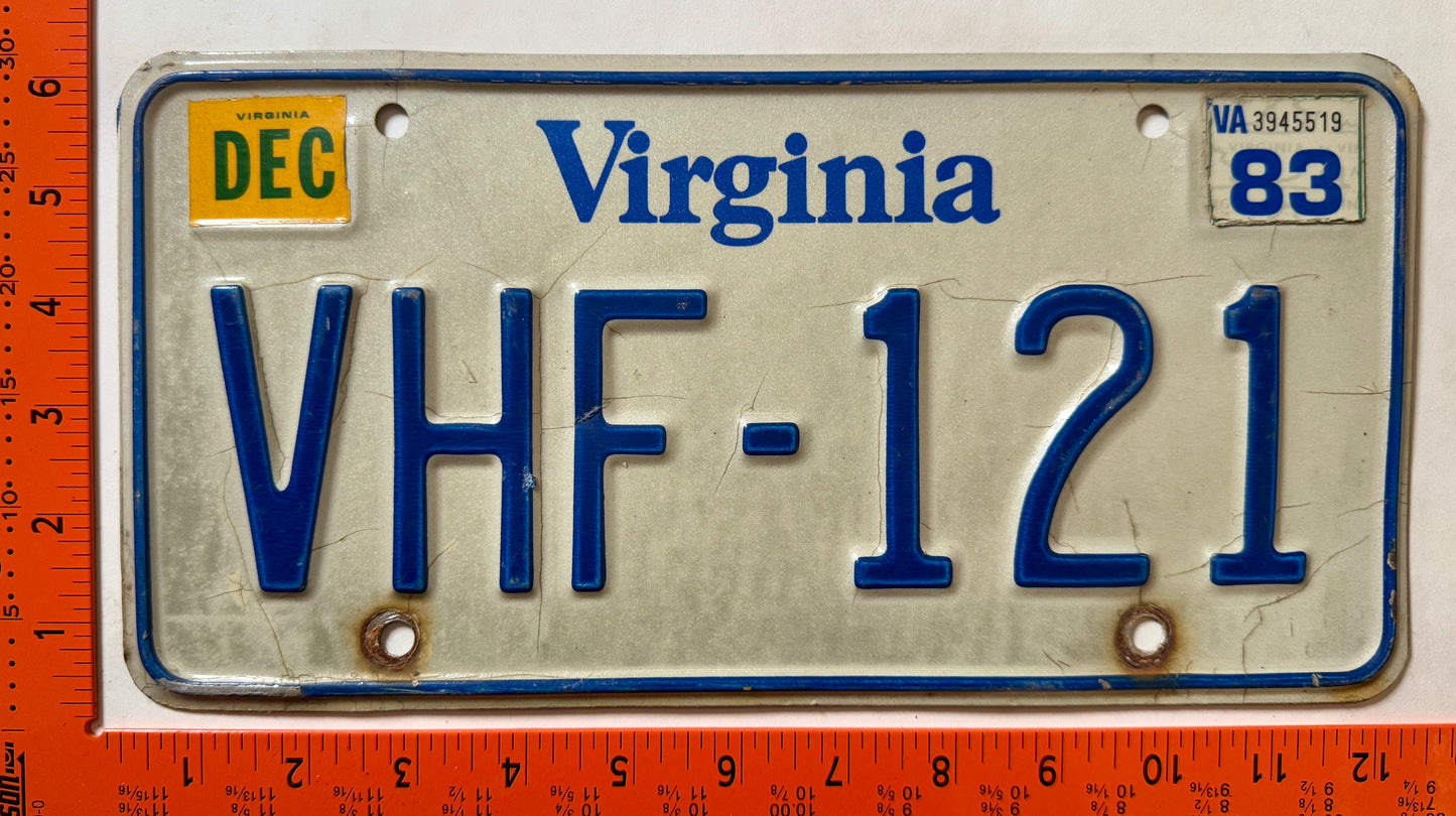 1983 Virginia #VHF-121 Passenger License Plate