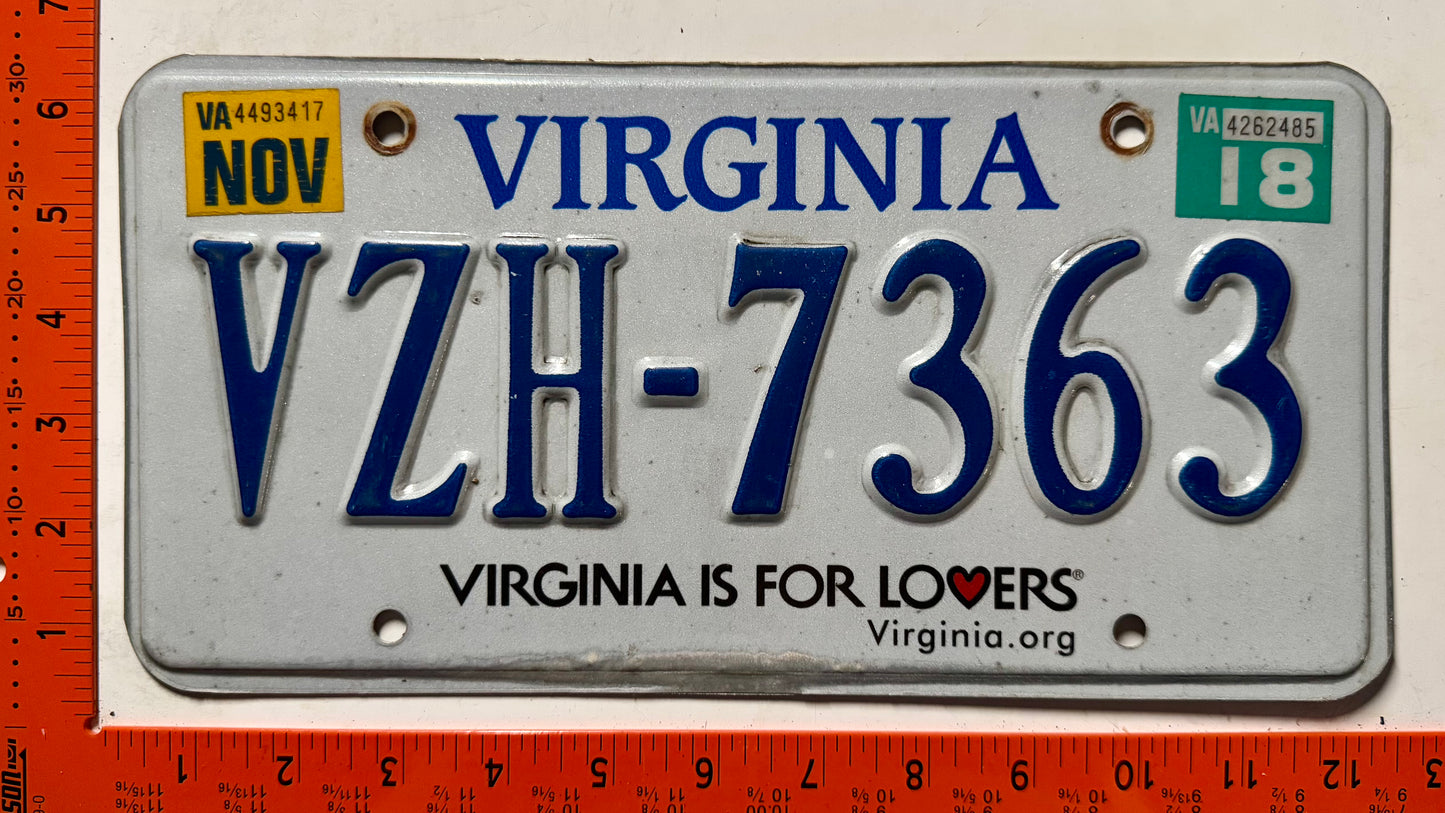 2018 Virginia #VZH-7363 Passenger License Plate