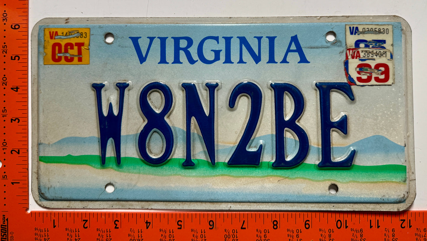 1999 Virginia #W8N2BE Passenger Vanity License Plate