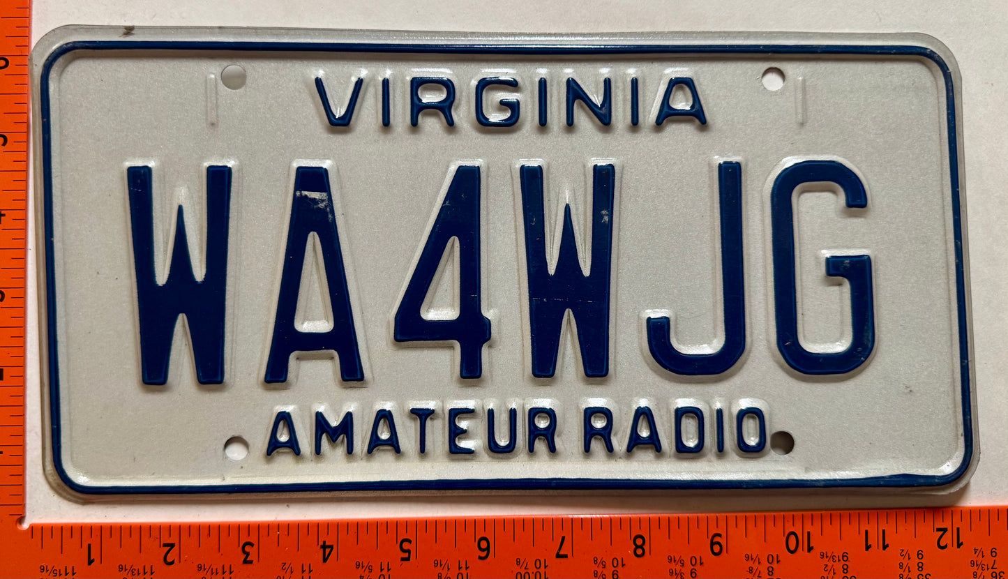 undated Virginia #WA4WJG Ham Radio License Plate