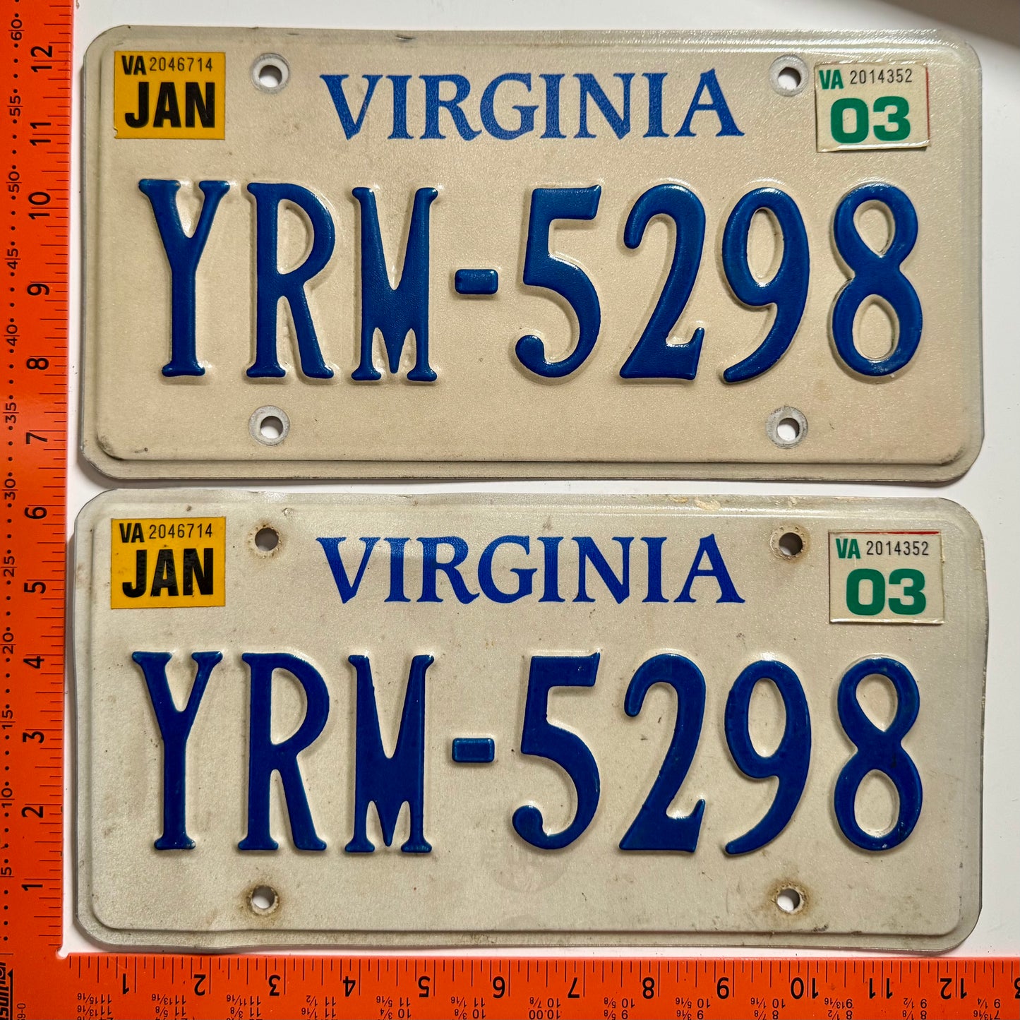 2003 Virginia #YRM-5298 Passenger License Plate Pair