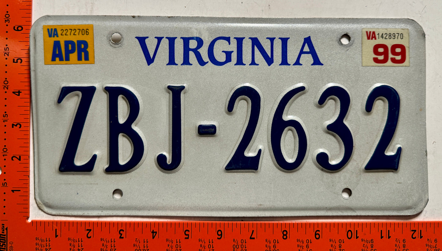 1999 Virginia #ZBJ-2632 Passenger License Plate