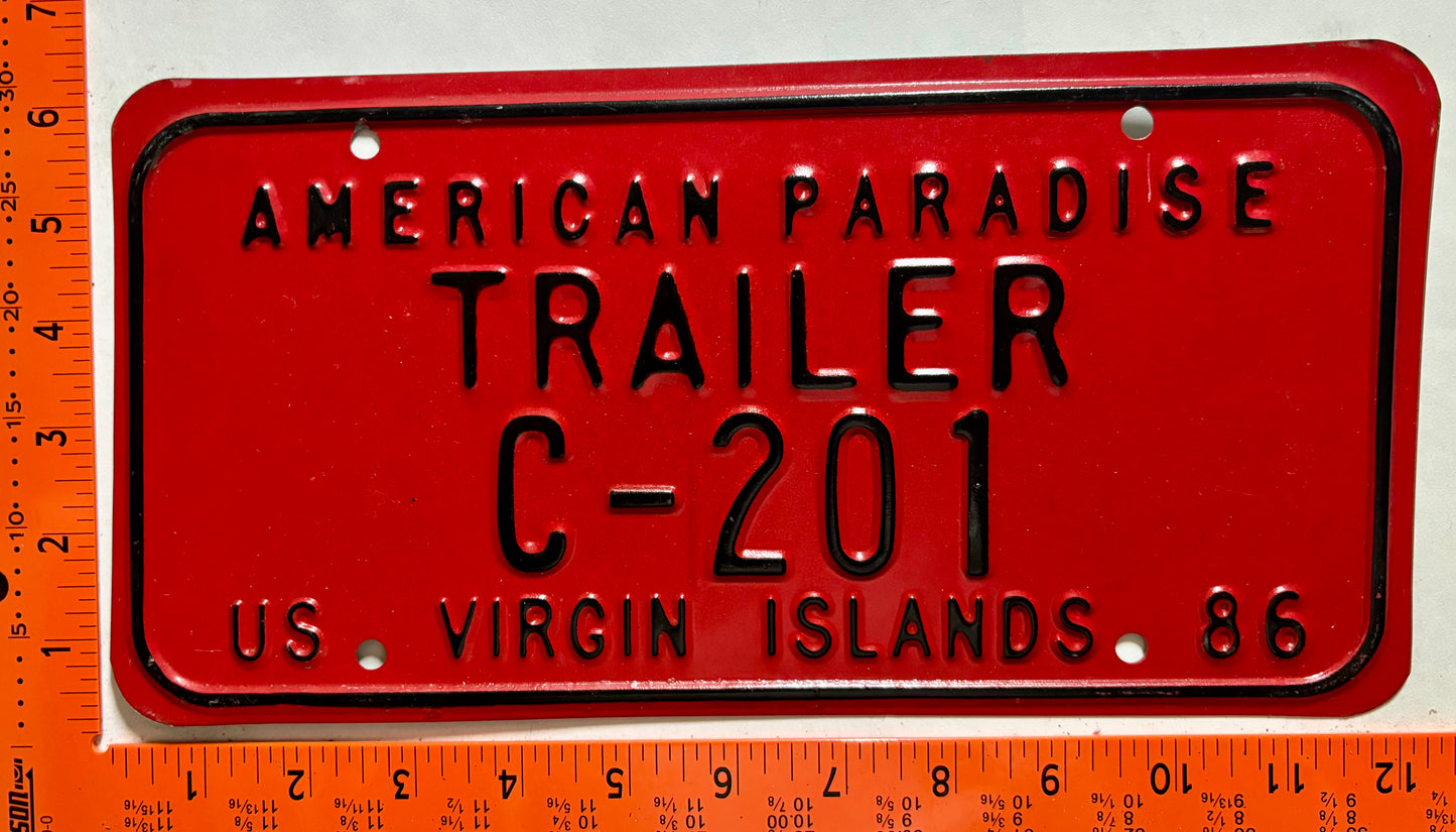 1986 Virgin Islands #C-201 Trailer License Plate