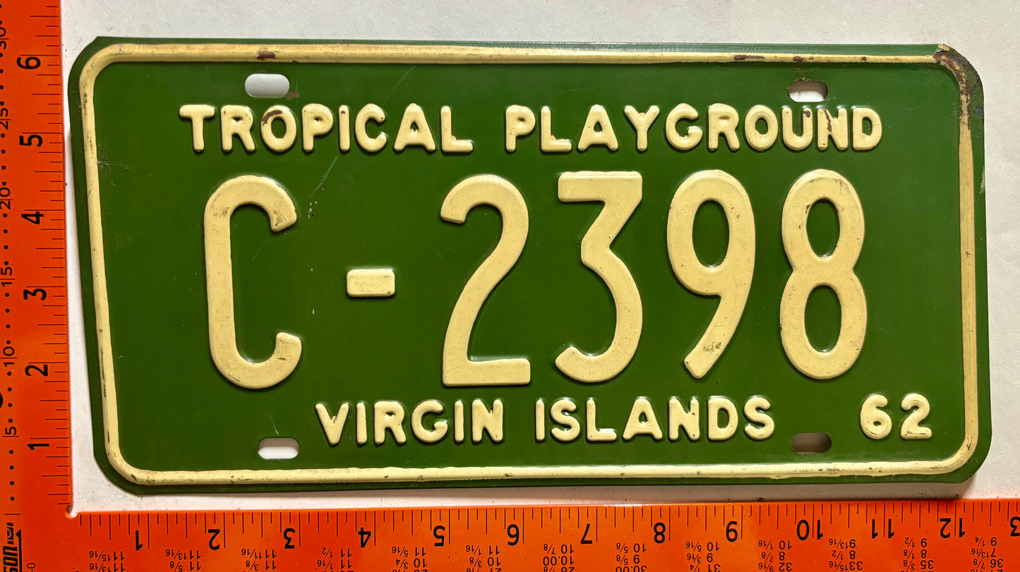 1962 Virgin Islands #C-2398 Passenger License Plate