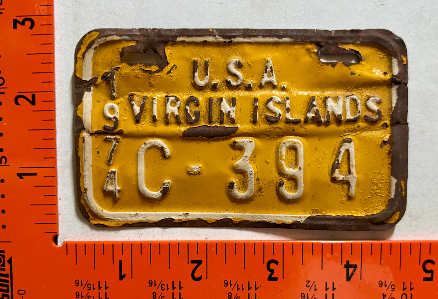 1974 Virgin Islands #C-394 Bicycle License Plate