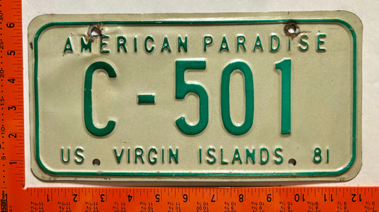 1981 Virgin Islands #C-501 Passenger License Plate