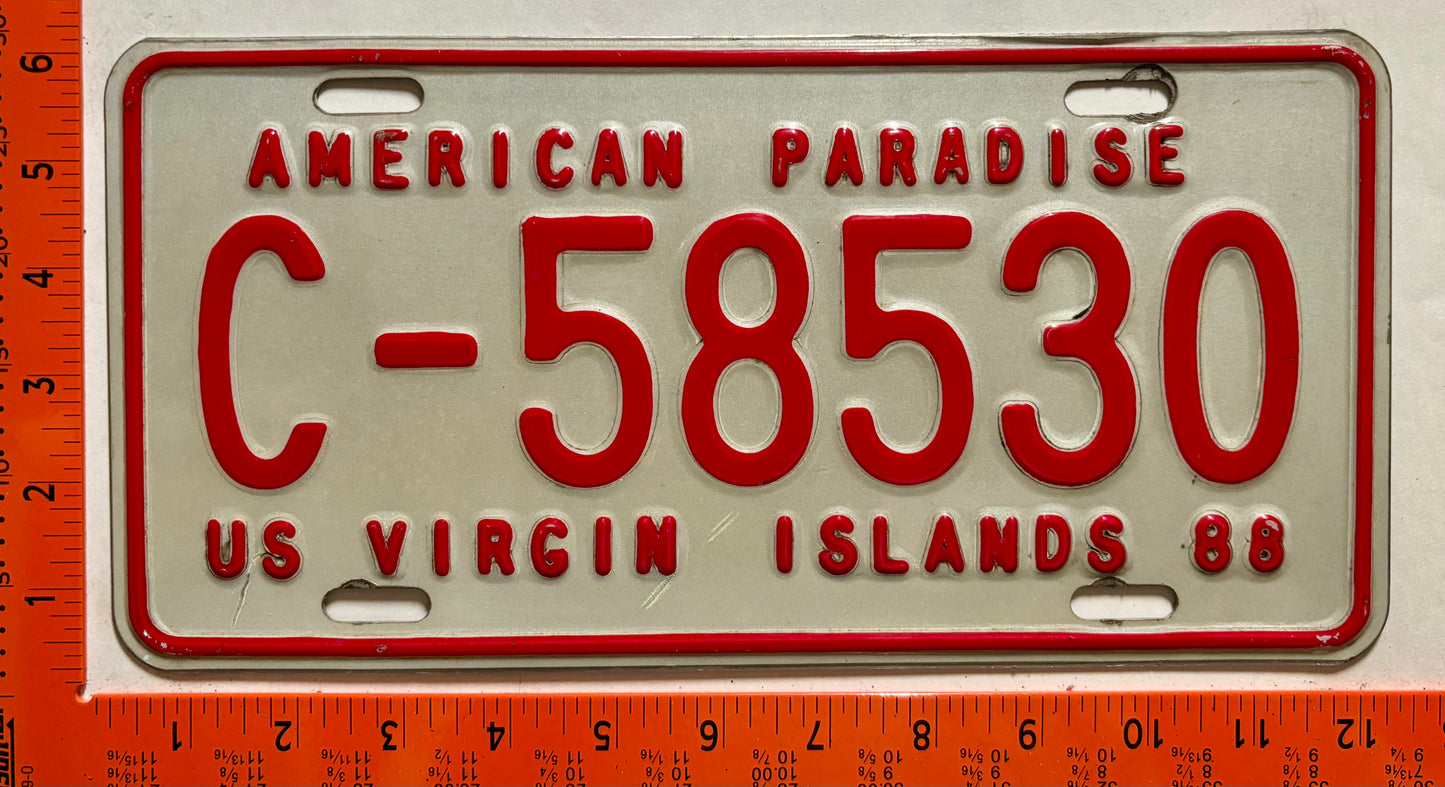 1988 Virgin Islands #C-58530 Passenger License Plate