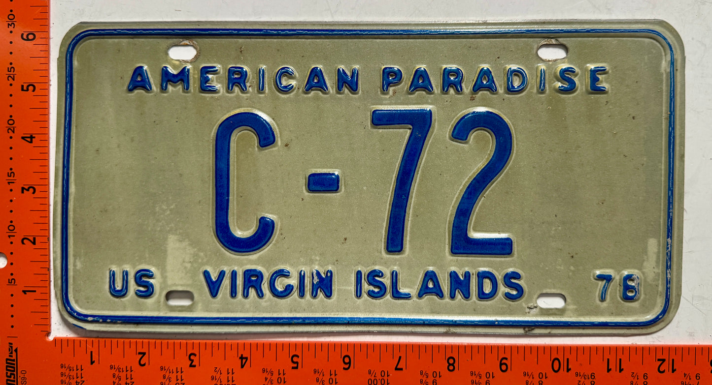 1978 Virgin Islands #C-72 Passenger License Plate