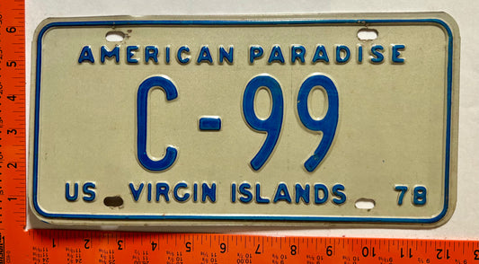 1978 Virgin Islands #C-99 Passenger License Plate