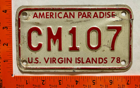 1978 Virgin Islands #CM-107 Motorcycle License Plate