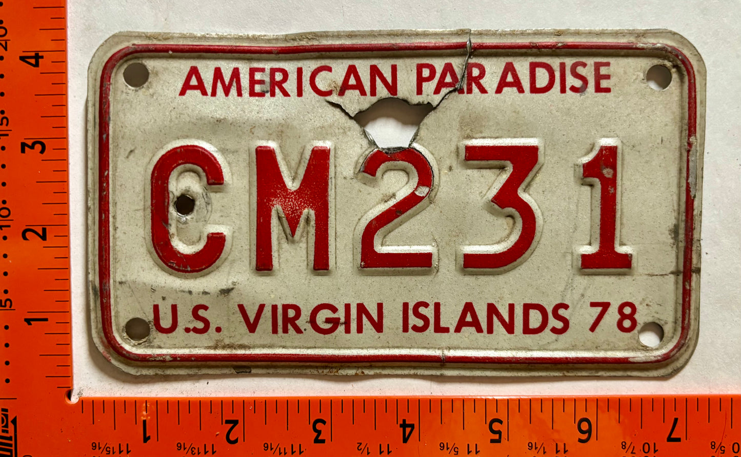 1978 Virgin Islands #CM-231 Motorcycle License Plate