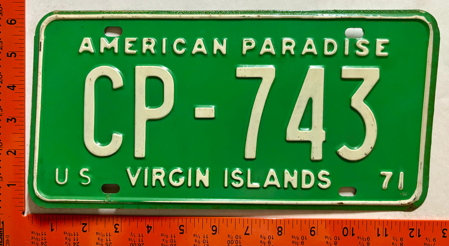 1971 Virgin Islands #CP-743 Taxi License Plate