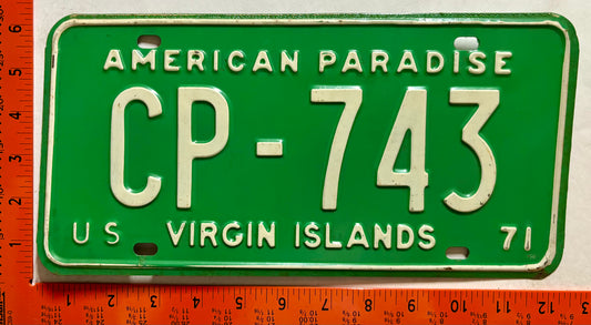 1971 Virgin Islands #CP-743 Taxi License Plate