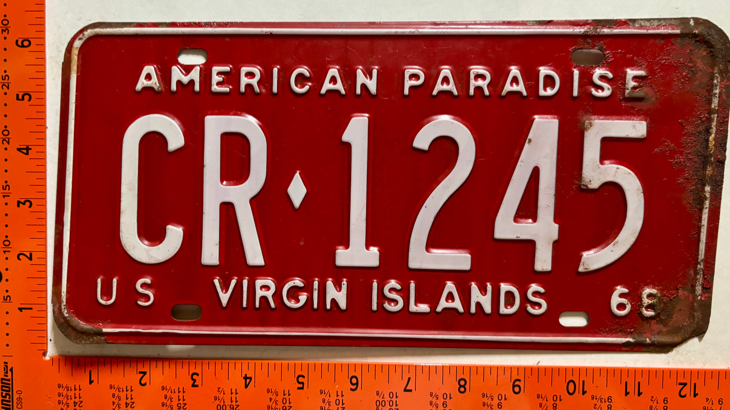 1968 Virgin Islands #CR-1245 Rental License Plate