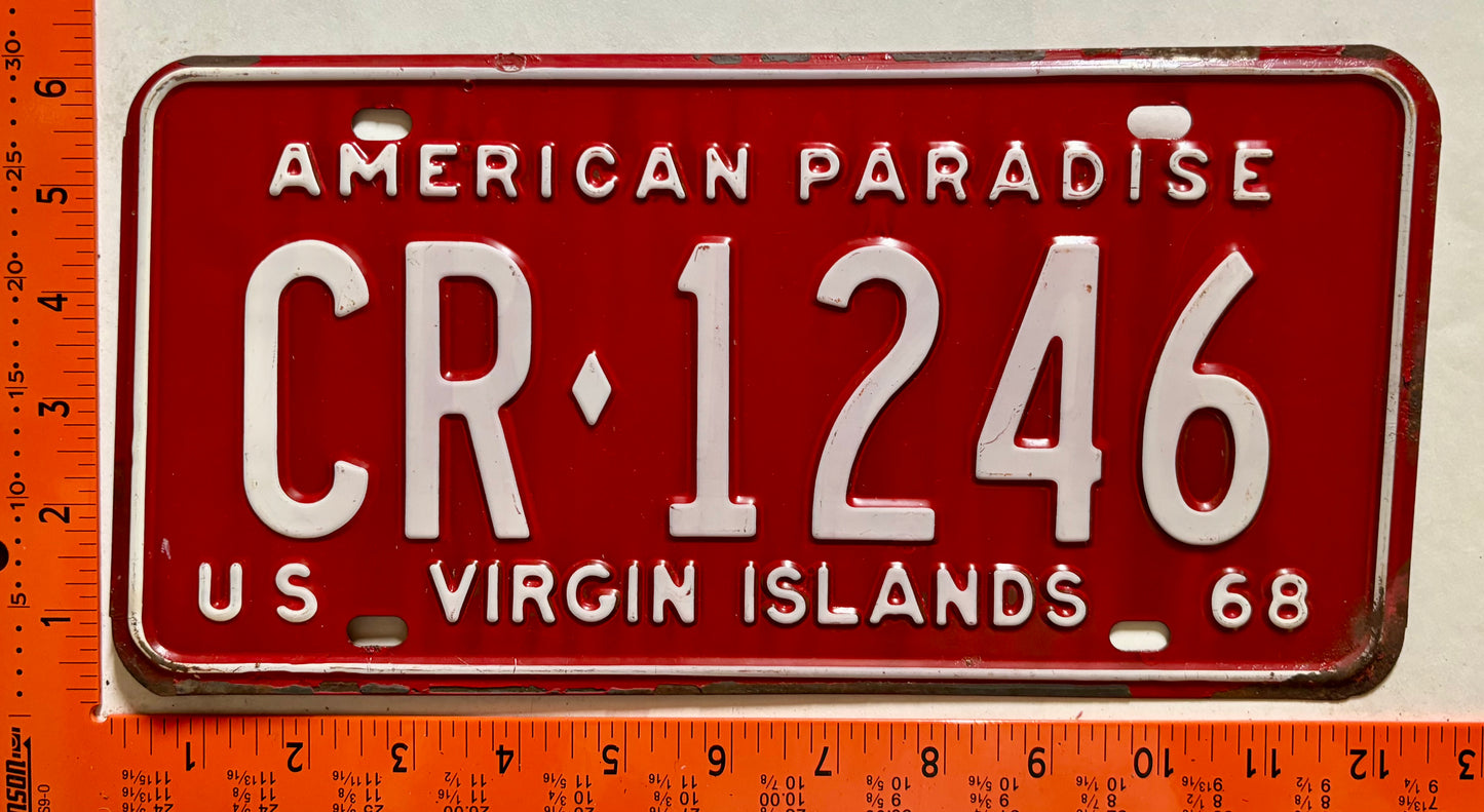 1968 Virgin Islands #CR-1246 Rental License Plate