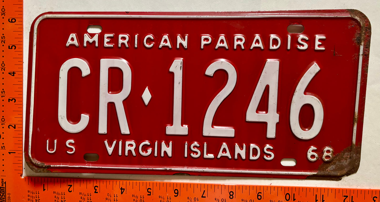 1968 Virgin Islands #CR-1246 Rental License Plate