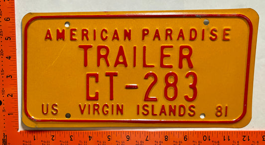 1981 Virgin Islands #CT-283 Transit Trailer License Plate