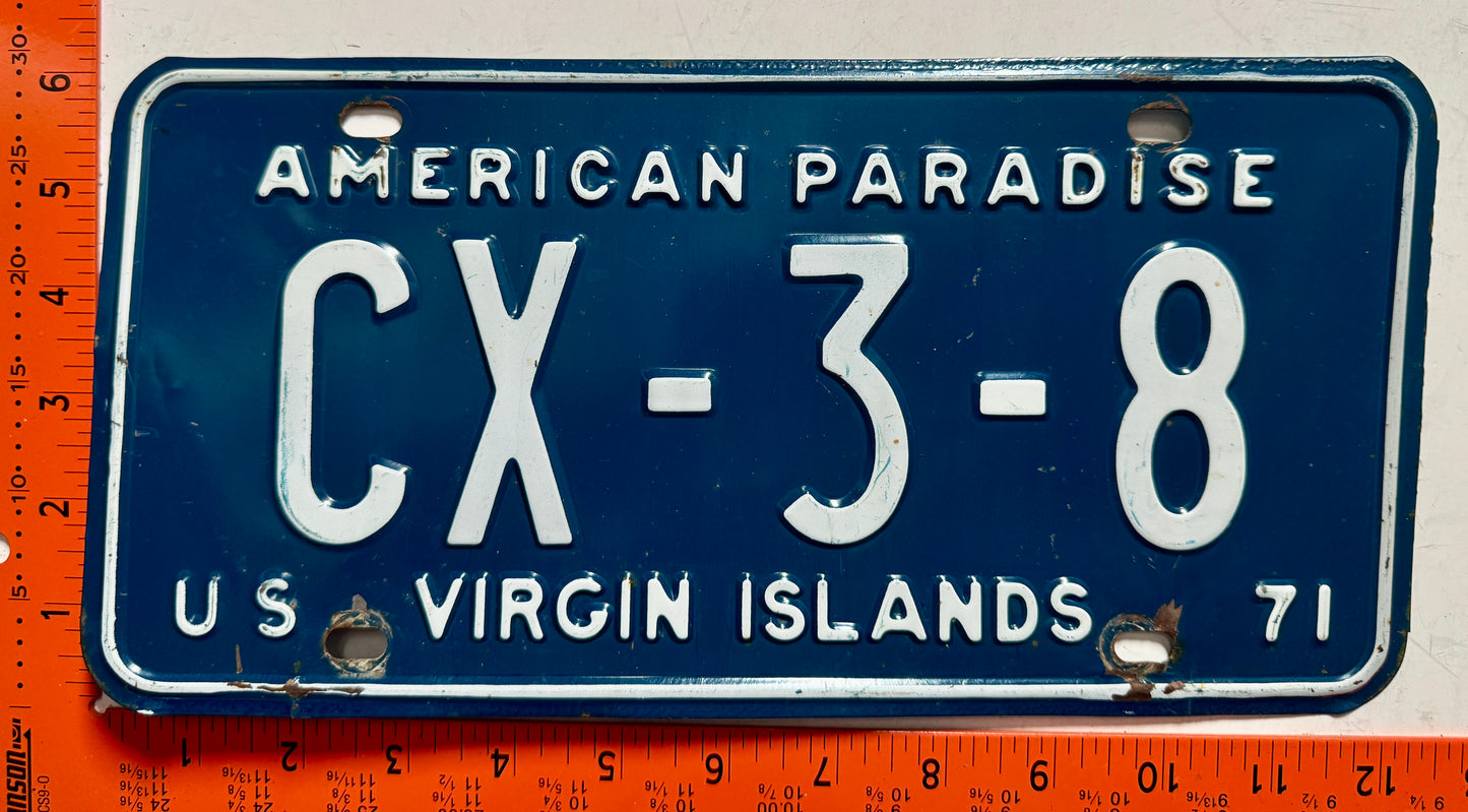 1971 Virgin Islands #CX-3-8 Dealer License Plate
